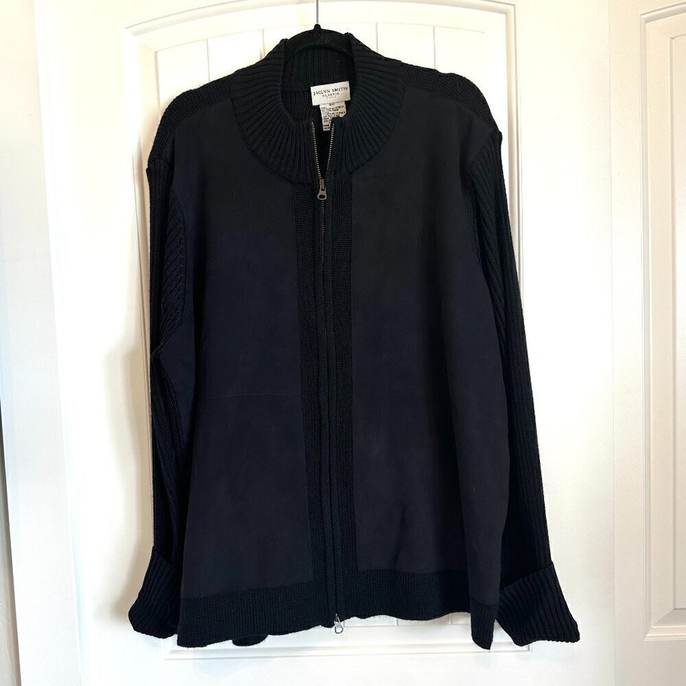 Jaclyn Smith warm black pullover sweater jumper zip crew neck plus 2X womens